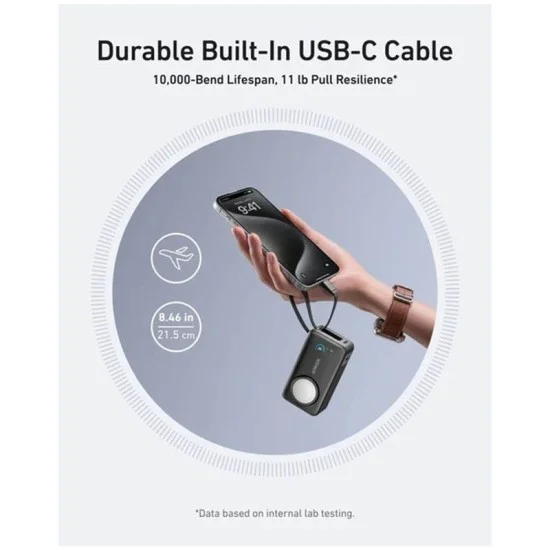 أنكر ماج جو باور بانك  (10,000 مللي أمبير، 35 واط، مع دعم ساعة آبل، منفذ USB-C مدمج) - أسود
